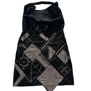 Sheri Bodell 100% Silk Embellished Mini Dress - Mixed Metal Studs & Chainmail XS